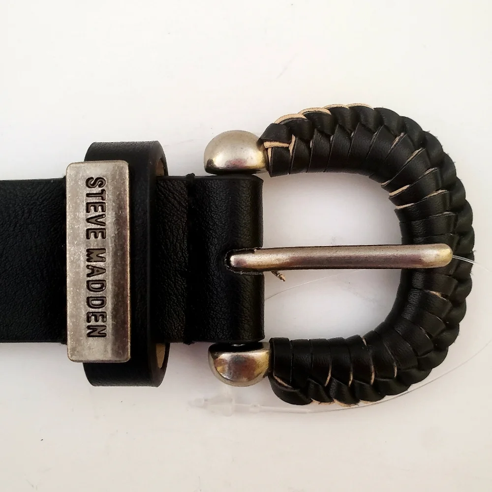Steve Madden Black Braided Buckle Leather Belt